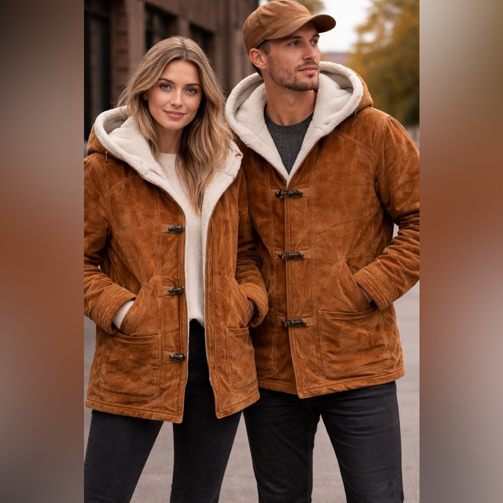 Covington Genuine Leather Hooded Winter Coat -Sherpa Lined -Small -Unisex